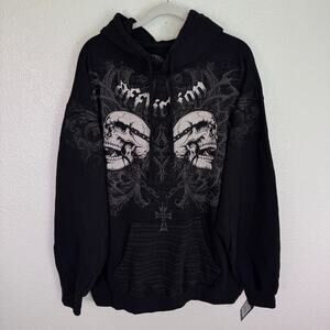 Affliction Hoodie Mens 2XL Skeleton Skull Graphic Pullover Gothic Grunge NEW